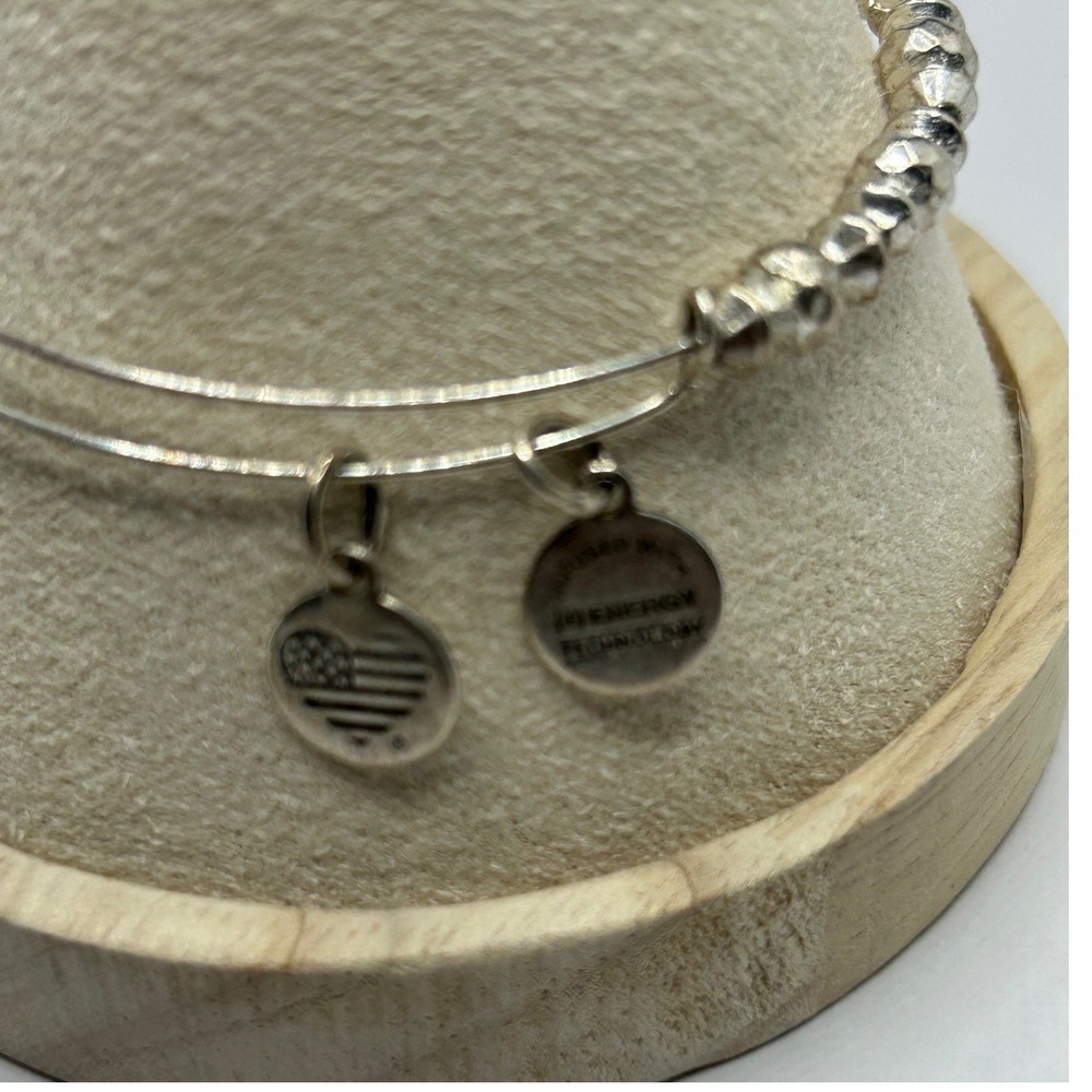 Alex and Ani Bangle Bracelet‎ Silver Beaded Adjustable Charm American Flag